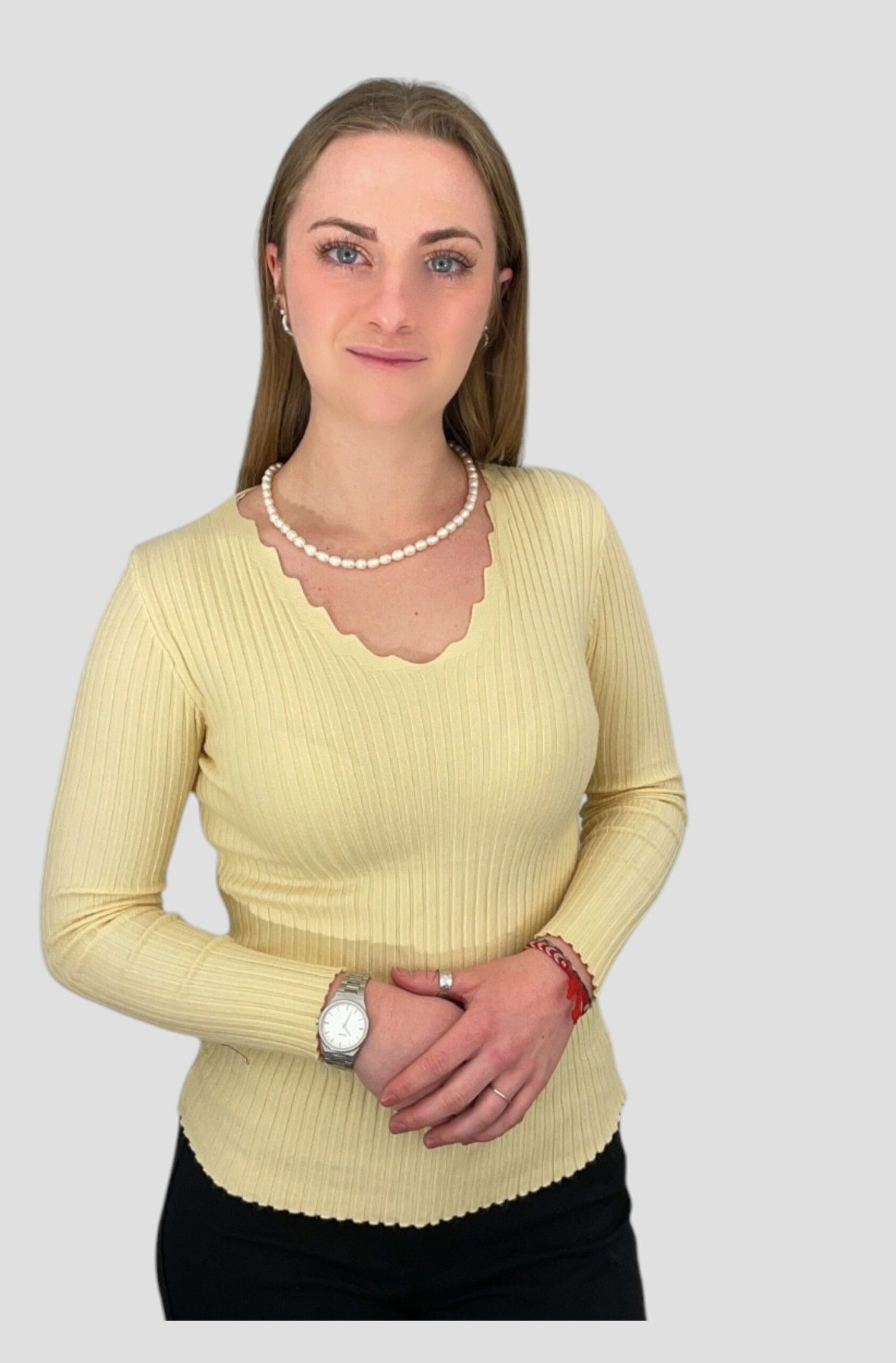 Pull col V dentelé haut femme