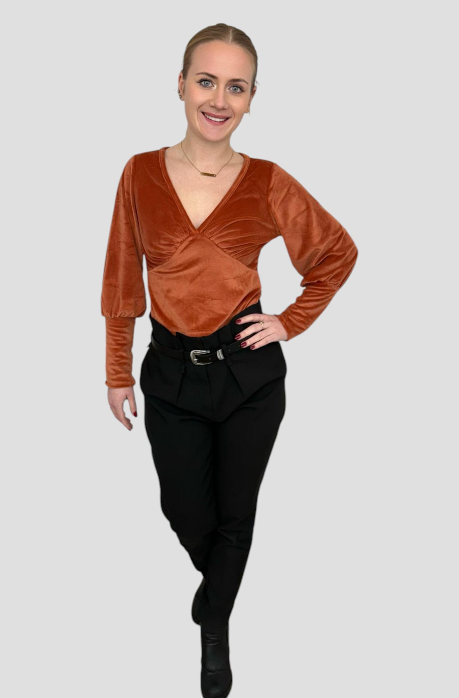 Haut velours Col V femme