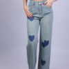 Jean Wide Leg à Motifs Cœurs