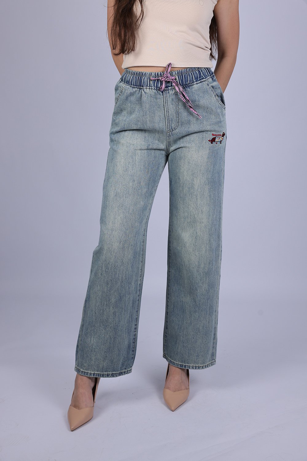 Jean Wide Leg à Taille Élastique