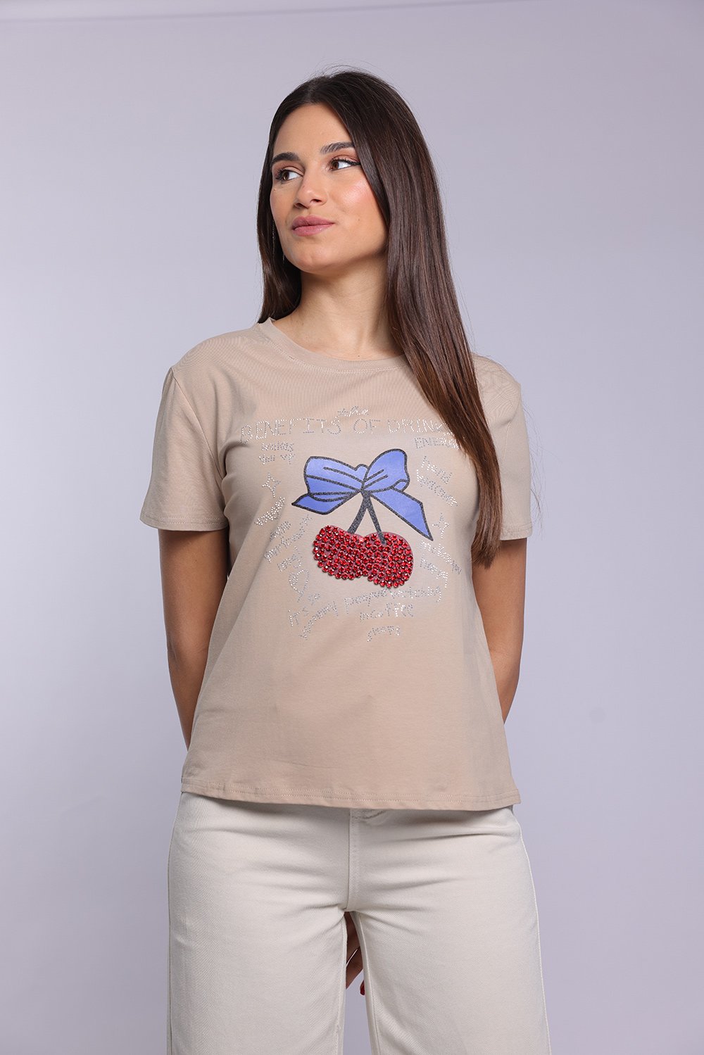 T-shirt imprimé avec détails strass