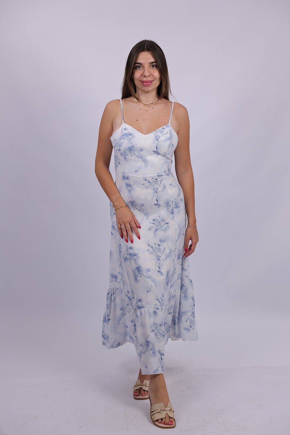 Robe Longue Fleurie à Bretelles Fines
